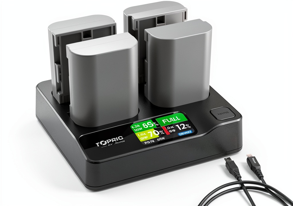 LP-E6 battery charger with 4-bay design