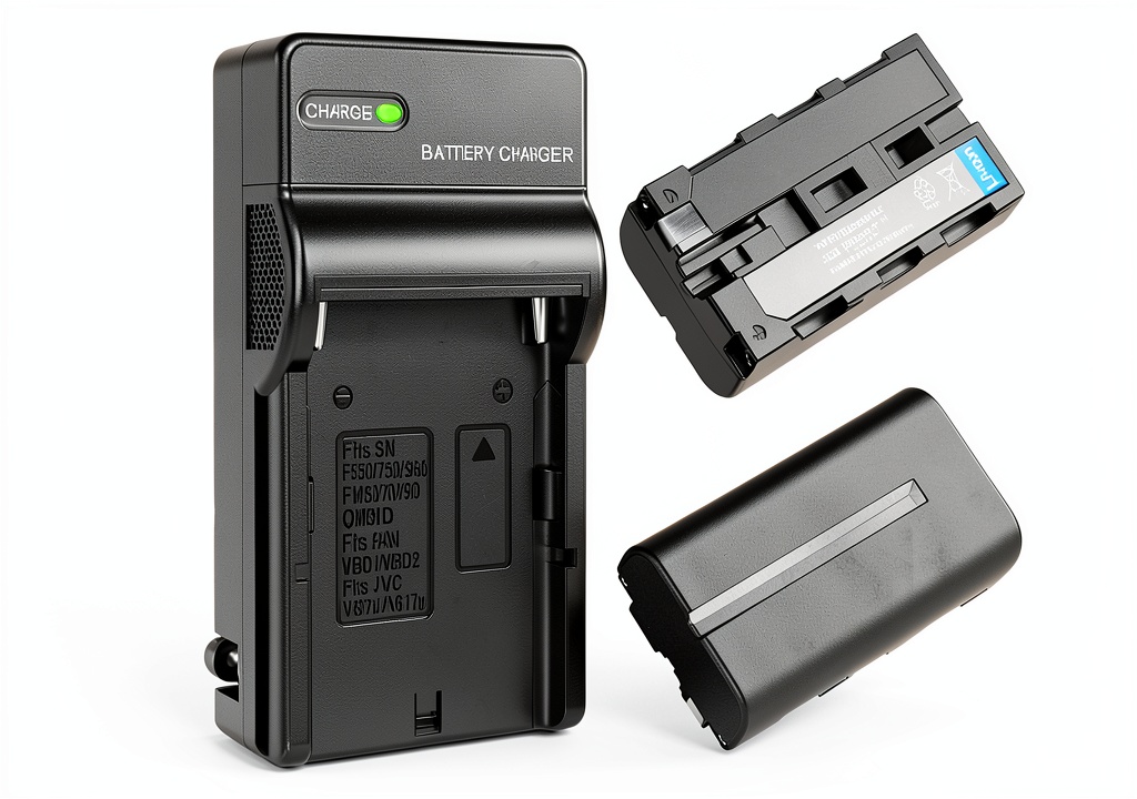 Artman Sony NP-F530 charger and batteries on a studio table