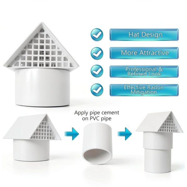 Radon Vent Cap 3" PVC Roof Cap by Feekoon Aluminum Alloy 6mm Mesh-5